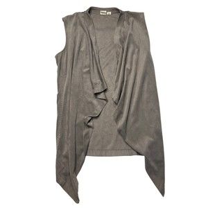 Artisan NY Vest Faux Suede Womens small Gray Open Front Draped Flyaway Soft